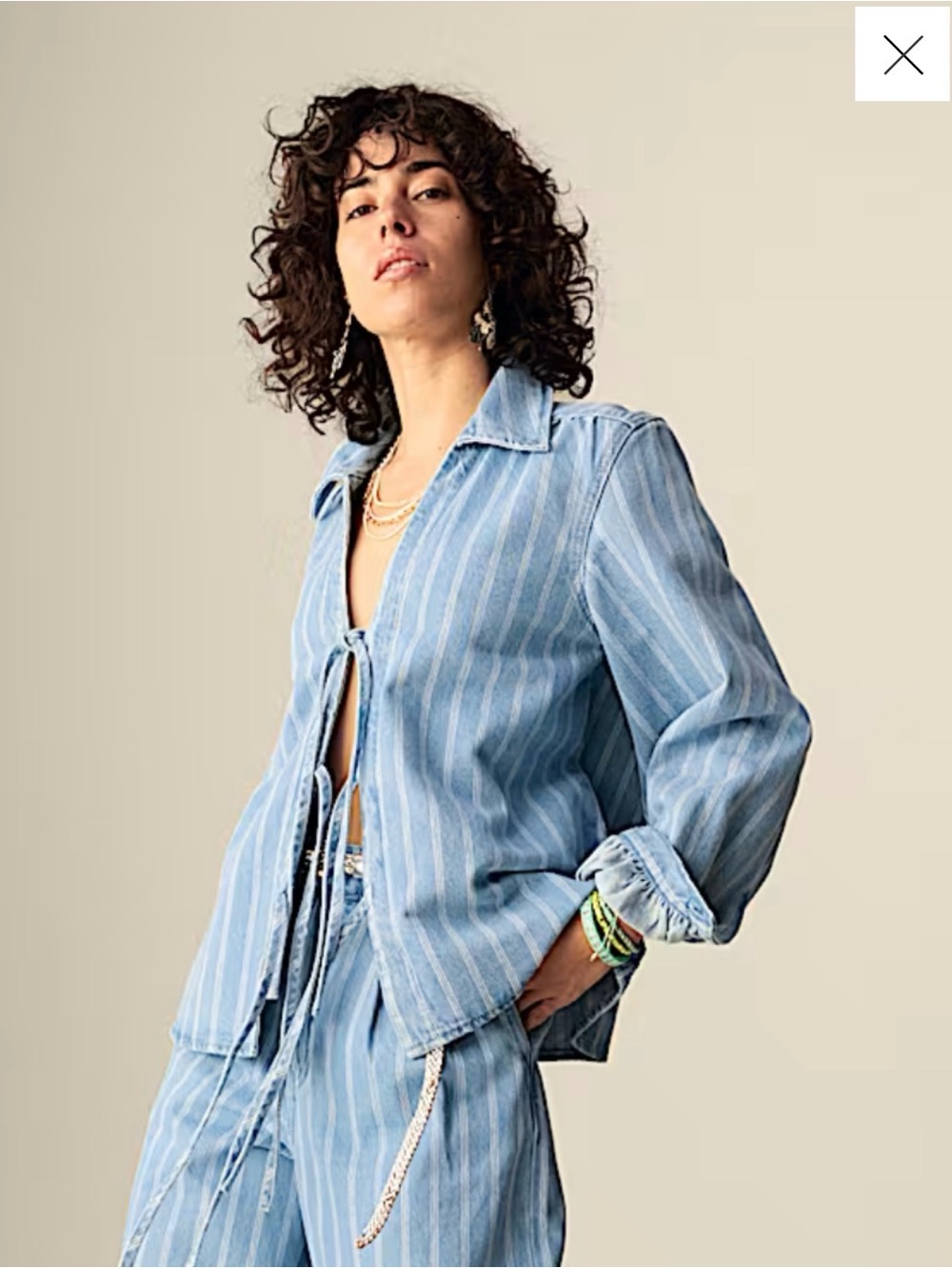 Pure Cotton Striped Tie Front Shacket